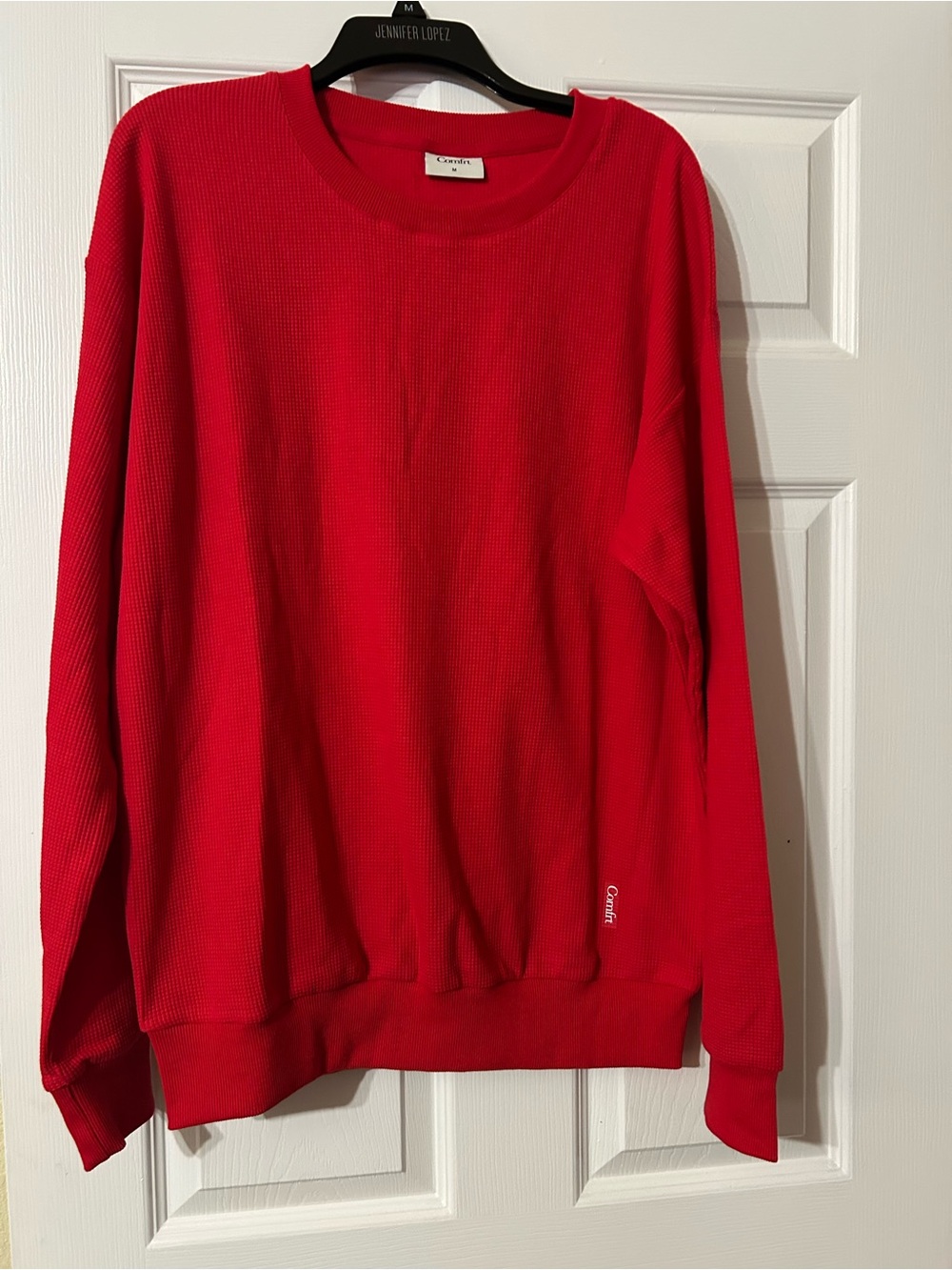 Comfrt Women's Red Crewneck Waffle-Knit Sweater